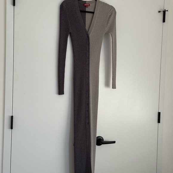 STAUD Two-Tone Gray and Cream Knit Dress - Picture 2 of 3